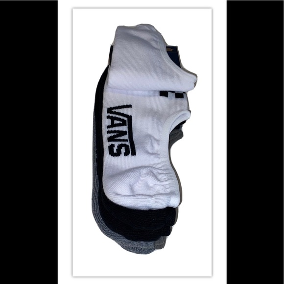 Vans No Show Socks 3Pair Men 9.5-13 White Black Gray w Logo & Checkerboard Skate - Picture 8 of 12